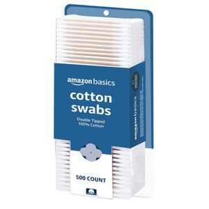 4 x Amazon Basics Double-Tipped Cotton Swabs for Personal Hygiene and Baby Care, Cotton, Versatile, Baby Safe, 500 Count