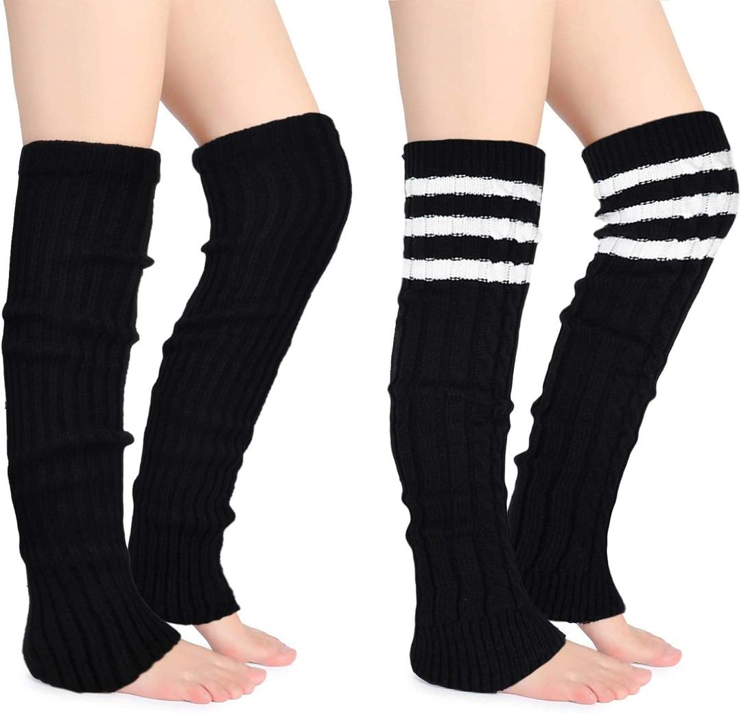 Thigh Highs Leg Warmers for Women Over Knee High Leg Warmer Crochet Long Socks, Free Size Fits Most Women And Girls (Black)