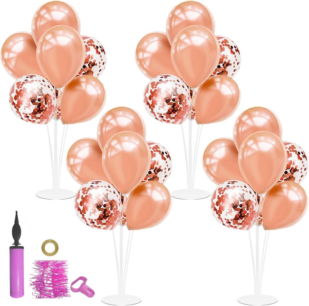 Rose Gold Balloon Stand Centerpiece Table Decorations for Birthday Anniversary Engagement Wedding Bridal Shower Graduation Mother's Day Party Decorations New Years Eve 2026(Rose gold set4)