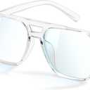 livho Retro Aviator Blue Light Blocking Glasses for Women Men with Soft Case, Trendy Rectangle Computer Eyeglasses (**Transparent)