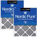Nordic Pure 20x20x1 (19 1/2 x 19 1/2 x 3/4) Furnace Air Filters MERV 12 Pleated Plus Carbon 2 Pack (19.5" x 19.5" x 0.8")