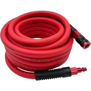 Hybrid Air Hose 3/8-Inch x 25FT300 PSI Heavy Duty Air Compressor Hose, Lightweight, Kink Resistant, All-Weather Flexibility with 1/4-Inch Swivel Solid Aluminum Quick Coupler and Plug,Red