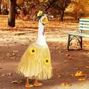 Porch Goose Outfit Scarecrow Porch Goose Costume with Felt Hat Raffia Straw Dress Sunflower for 23" Cement Plastic Geese Thanksgiving Outdoor Statue Patio Yard Lawn Art