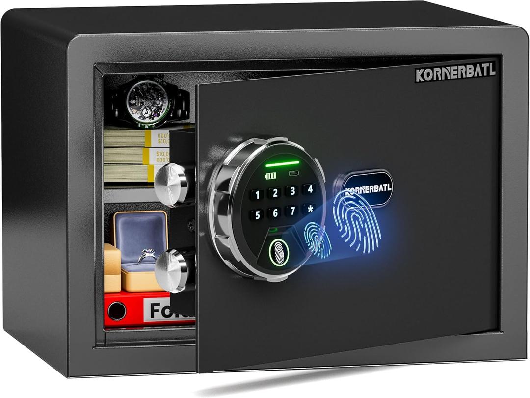 Smart Biometric safe with fingerprint lock (9.84"H x 9.84"D x 13.78"W), Small Safe Box with Silent Mode & Backlit Keypad & LED Light, safe for money for Rich Person