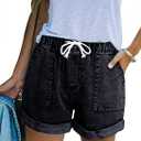 KINGFEN Women Casual Shorts Drawstring Comfy Elastic Waist Shorts Summer Pull On Short with Pockets(S-2XL) (D9-black)