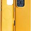 for iPhone 16 Pro Leather Case, Grain Cowhide Genuine Leather, Protective Case for iPhone 16 Pro 6.3 inch Compatible with Magsafe, Metal Buttons & Camera Bezel (Yellow)