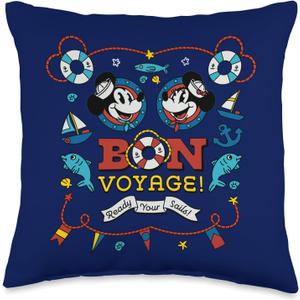 Disney Cruise Mickey & Minnie Mouse Bon Voyage Ship Vacation Throw Pillow (16x16)