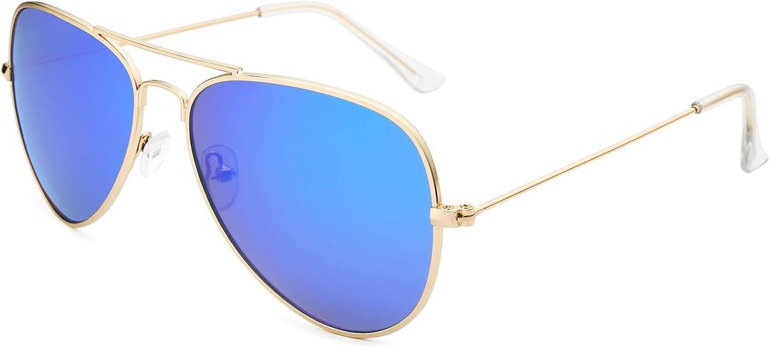 livho Sunglasses for Men Women Aviator Polarized Metal Mirror UV 400 Lens Protection (Gold Purple/Blue)