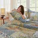 Secgo Queen Comforter Set for Bed - 100% Cotton Quilts Queen Size, Green, Sage Bedspreads (90 * 98 Inch) with 2 Pillow Shams, Patchwork Reversible Lightweight Bedding