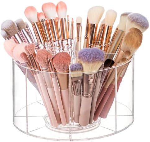 HBlife Clear 360 Rotating Makeup Brush Holder Organizer, 8.26 x 8.26 x 4.48 Inches Acrylic Makeup Organizer with 8 Compartments
