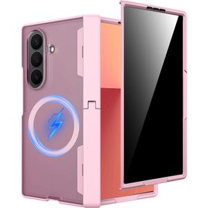 Miimall Magnet Case for Samsung Galaxy Z Fold 7, Built in Kickstand [Privacy Screen Protector] [Magnetic Hinge Protection] Military Grade&Wireless Charging Cover for Galaxy Z Fold 7 2025, Pink