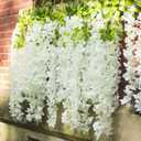 GPARK (36 Branches 12 Pack /45 inch /3.7ft Wisteria Hanging Artificial Flowers Fake Bushy Silk Vine Garland String for Wedding Party Garden Greenery Home Wall Deco Beige+Green+White