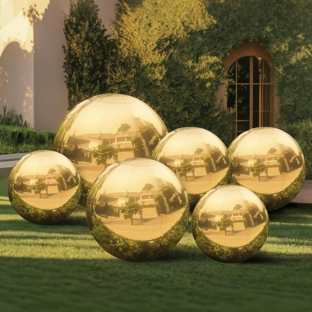 Gold 6PCS Inflatable Mirror Ball Set Reusable Large Event Decoration Balloon PVC Bubble Balloon with Electric Pump For Party, Wedding, Decor
