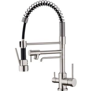 Delle Rosa Kitchen Faucet, 3 Way Drinking Water Faucet, Modern Kitchen Faucet with Pull Down Sprayer, Dual Handles Kitchen Sink Faucets,3 in 1 High Arc Water Filter Purifier Faucets Brushed Nickel