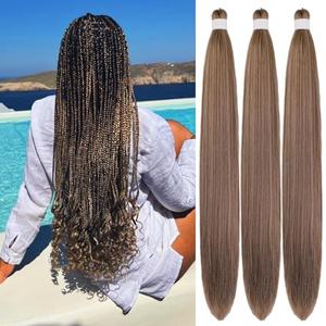 Ash Brown Braiding Hair Pre Stretched Knotless Braiding Hair 30 Inch Colored Synthetic Brown Hair for Braiding