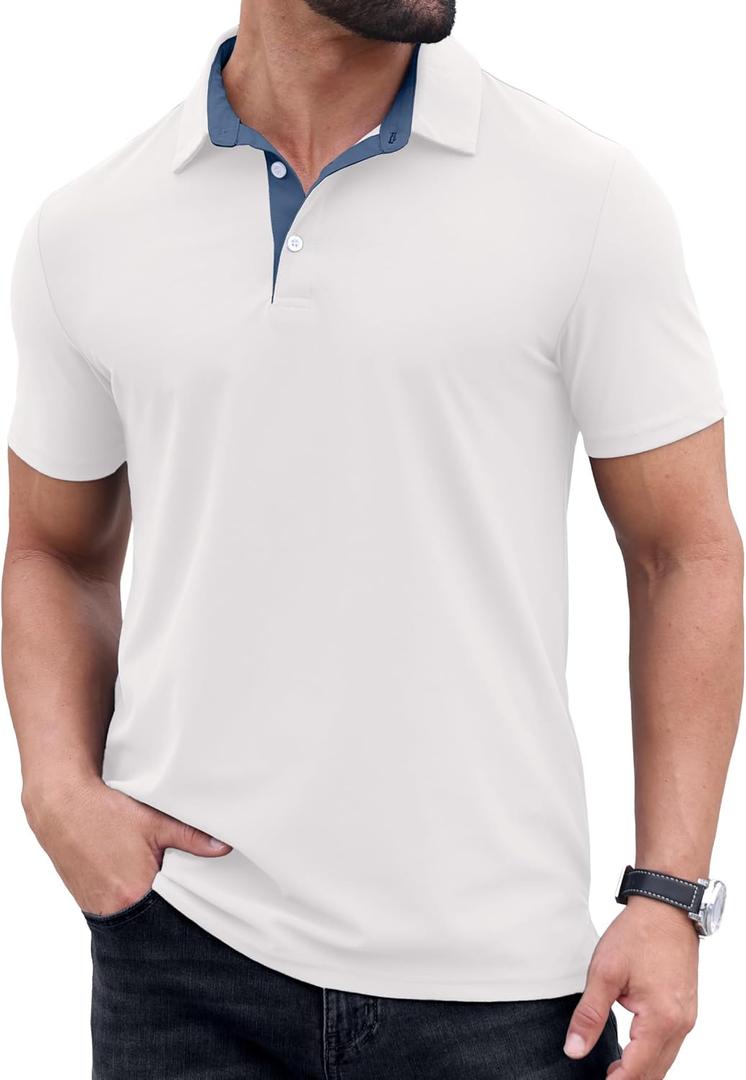 Sailwind Men's Golf Polo Shirt Quick Dry Moisture-Wicking Short Sleeve Performance Active Shirt (White, XXL)