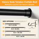 Tension Curtain Rod 43-124 Inches Extra Long Black Heavy Duty Tension Rods Adjustable Curtain Rod No Drilling Spring Loaded Tension Rod for Windows Patio Hold Up Blackout Curtains and Non Slip