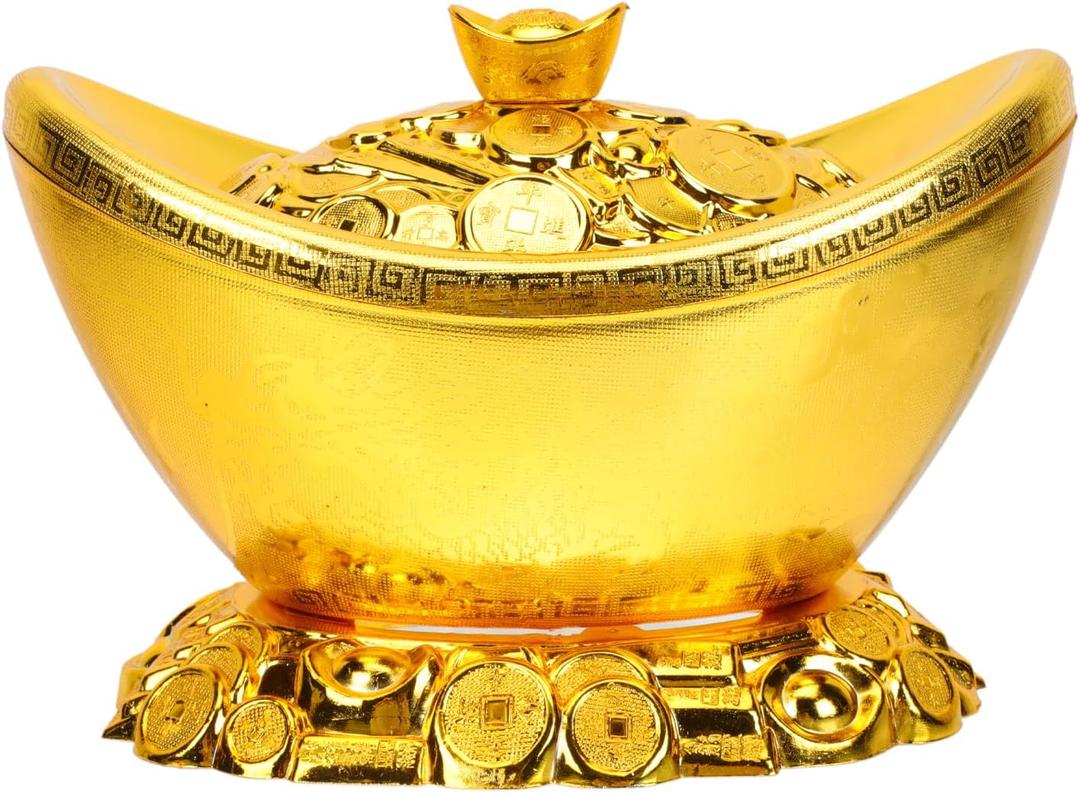 Cabilock Gold Ingot Candy Box 9.05X5.51X5.51 Inch Portable Chinese Feng Shui Ornament for Home Decor Wedding Party Storage and Display