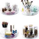 4 Pack Lazy Susan 9.2" Inch Turntable Organizer Pantry Organization and Storage Container Bins Spice Rack Cabinet Rotating Condiment for Pantry Kitchen Vanity Bathroom Jewelry Holder Clear