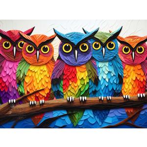 Cross & Glory | 1000 Piece Jigsaw Puzzles for Adults | Kaleidoscopic Owls: Colorful Nights Watch | Five-Owl Multicolor Owl Puzzle | Satin Finish Bird Puzzles for Adults 1000 Pieces | Ages 14+