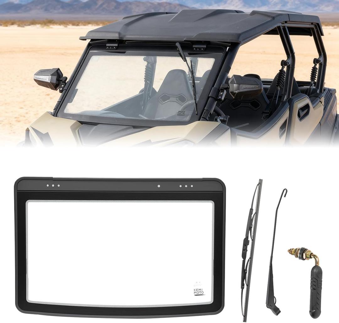 KEMIMOTO Glass Windshield with Wiper Compatible with 2023+ CFMOTO ZForce 950 Sport & Trail / ZForce 800 Trail G2, Scratch Resistant Heavy Duty 5MM Thick DOT Approved Glass Vent Front Full Windshield