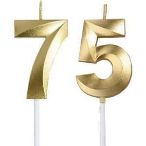 Gold 75th & 57th Birthday Candles,Gold Number 75 57 Cake Topper for Birthday Decorations Party Decoration