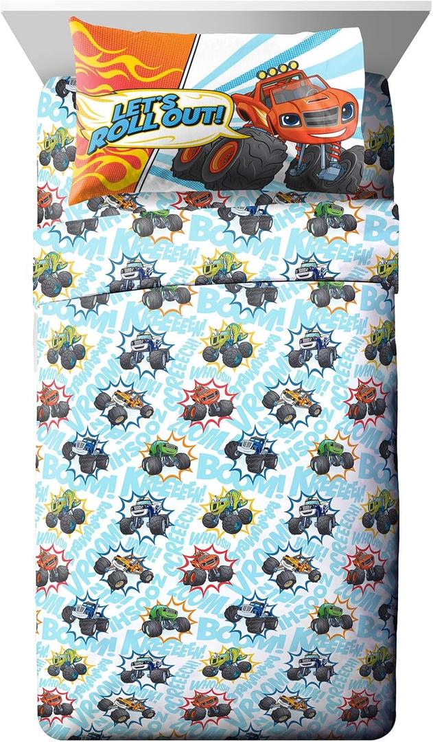 Jay Franco Kids Sheet Set with Fitted, Flat Sheets & Pillow Cover - Ultra-Soft Bedding with Pillowcase for Room Decor, Multi - Blaze, 3 Piece Toddler