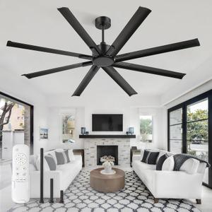 ZMISHIBO 72 Inch Ceiling Fan No Light, Large Black Ceiling Fan with Remote, Quiet DC Motor, and 6 Speeds, Indoor/Outdoor Industrial Ceiling Fans 8 Aluminum Blades for Patio, Garage, Shop, Black, 
ModelSY72B