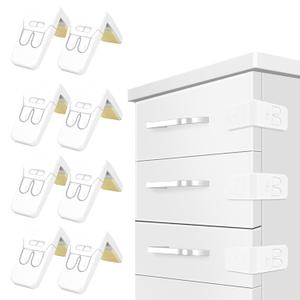 FYY Cabinet Locks for Babies - 8 Pack Child Proof Cabinet Locks Child Safety Locks for Cabinets Baby Proofing Angle Type Drawer Locks Latches with Strong Adhesive for Drawers Doors Cabinets (White x 8pcs)