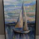 Large Framed Sailboat Wall Art - Tranquil Beach Wall Decor 20"x28" Set of 3 Blue Coastal Wall Art Prints Nautical Ocean Painting Modern Cloudy Lake Canvas Pictures for Living Room Bedroom Office