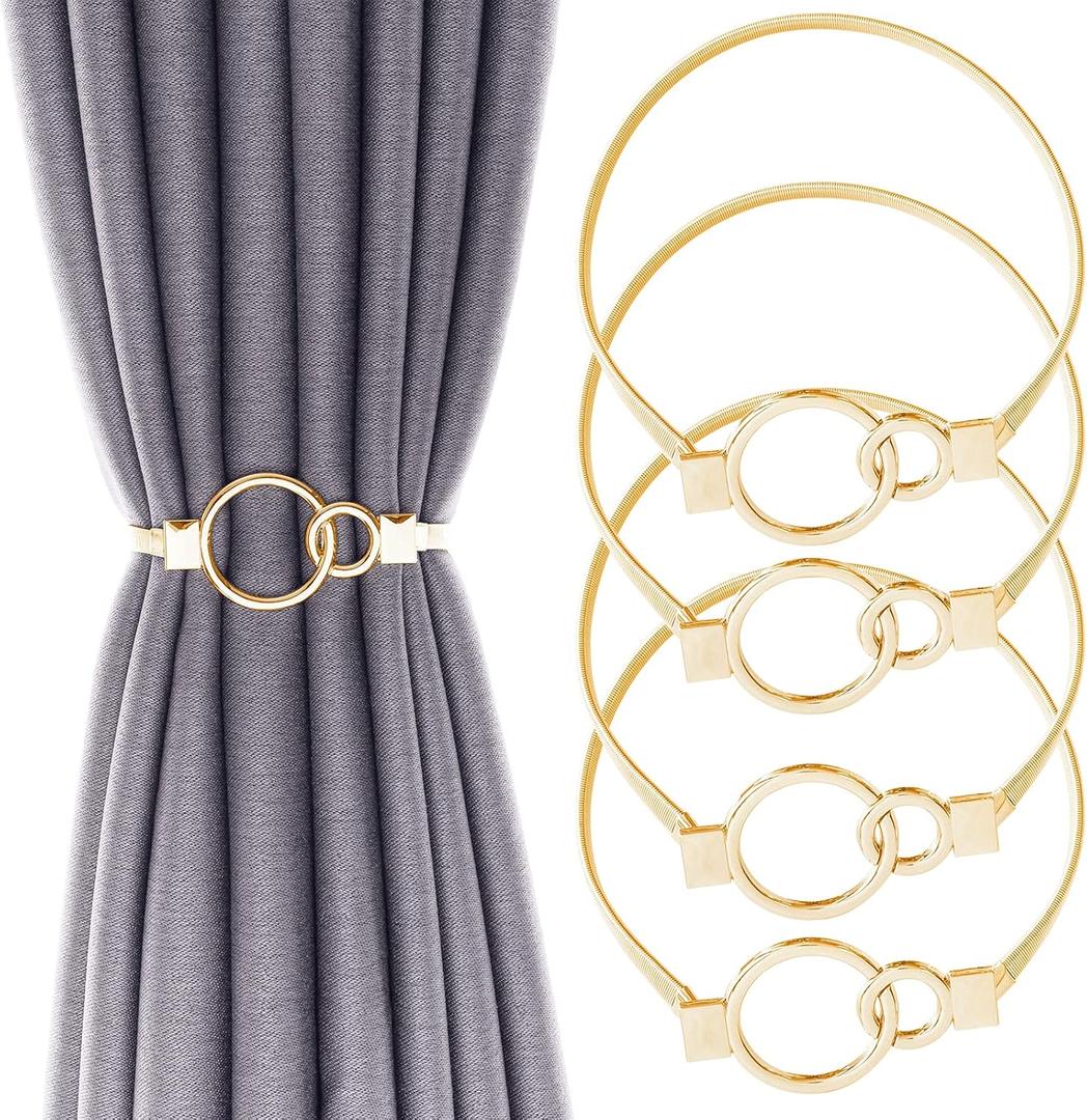 4Pack Aluminum Alloy Spring Design Curtain Ties - Gold Ring Holdbacks