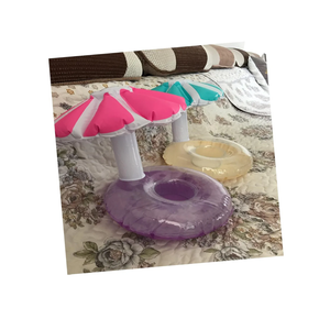 2pcs Inflatable Drink Cup Holders for Pool Floating Beverage Coasters Umbrella Design Waterproof Drink Mats for Adults for Beach and Water Parties Blue and Yellow