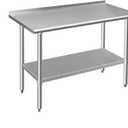 ROCKPOINT Stainless Steel Table for Prep & Work with Backsplash 24x48 Inches, NSF Metal Commercial Kitchen Heavy Duty Table with Adjustable Under Shelf and Table Foot for Restaurant, Home and Hotel