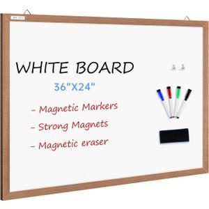 M MIOU Magnetic Whiteboard for Wall 36x24 Inches, Dry Erase White Board with Natural Wood Frame for Home, Office, School…