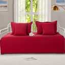 5-Piece Burgundy Red Daybed Cover Set, Twin Daybed Bedding Set for All Seasons, Lightweight Comforter Bedspread, Geometric Print Day Bed Cover with 4 Pillow Shams, 39"x75"