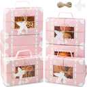 4Pack  20-Piece Mini Suitcase Party Favor Boxes with Window, 9 x 6 x 2.5 Inches - Treat Boxes for Desserts, Candy & Cookies, Ideal for Travel Theme Party Decor and Gift Giving（Pink, Large）