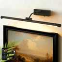 Picture Lights for Wall Battery Operated,24 Inch Black Wireless Rechargeable Art Lights for Pictures,3CCT Dimmable Retractable Painting Light with Remote & Timer,Glare-Free for Gallery Light