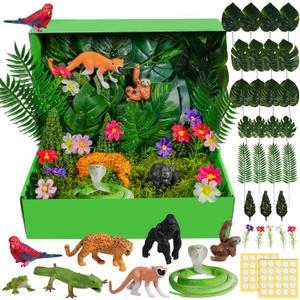 Warmtree 57 Pcs Rainforest Diorama Kit Forest Animals Figures Assorted Creatures Rainforest Diorama Supplies Animals Model Trees for Rainforest Cake Topper Birthday Party DIY Craft Projects