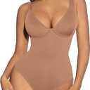 FeelinGirl Shapewear Bodysuits for Women Tummy Control Body Suits Deep V Neck Corset Body Shaper Tops Medium, Light Coffee