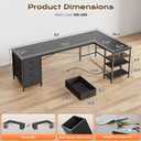 Huuger 63 Inch L Shaped Desk with Fabric Drawers, Reversible Computer Gaming Desk with Power Outlets and USB-C Port, Adjustable Side Storage Shelves, for Work Study Corner Home Office, Black