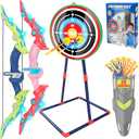 Bow and Arrow Set for Kids 4-12 Years Old, LED Light Up Archery Toy with 20 Suction Cup Arrows and Standing Target, Indoor Outdoor Activity Toys for Ages 4-6 8-13