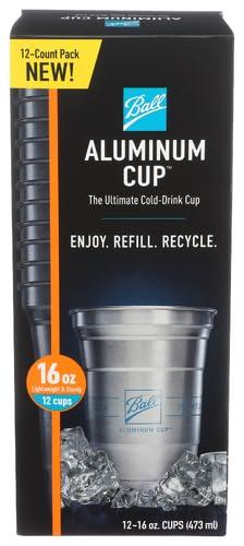 Ball Aluminum Cup, The Ultimate 100% Recyclable Cold-Drink Cup, 16 oz (12-Count Pack) (EXP 11/30/26)