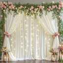 Ivory Backdrop Curtains with Lights for Wedding Parties,10x10FT Wrinkle Free Photo Backdrop Curtains Fabric Drapes for Baby Shower Ceremony Photography Photoshoot Decorations-5ft x 10ft 2 Panels