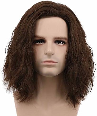 karlery Men Fluffy Short Curly Brown Wig Halloween Cosplay Wig Anime Costume Wig (1)
