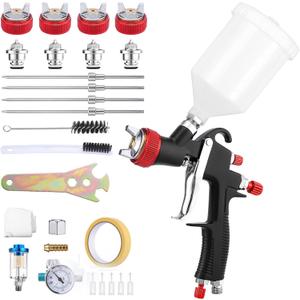 R500 LVLP Air Spray Gun Premium Kit, Automotive Paint Spray Gun with 1.3/1.5/1.7/2mm Nozzles & 18 Pcs Paint Sprayer Accessories for Car Automotive Furniture House Painting