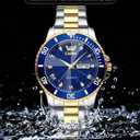 OPK Watches for Men Diamond Roman Analog Mens Watches Waterproof Large Stainless Steel Men Wrist Watch Business Father Gift Watch Blue