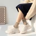 Molain 5 Pairs Striped Crew Socks for Women, Casual Cotton Socks Comfortable Everyday Socks for Women and Girls, Size 5-8