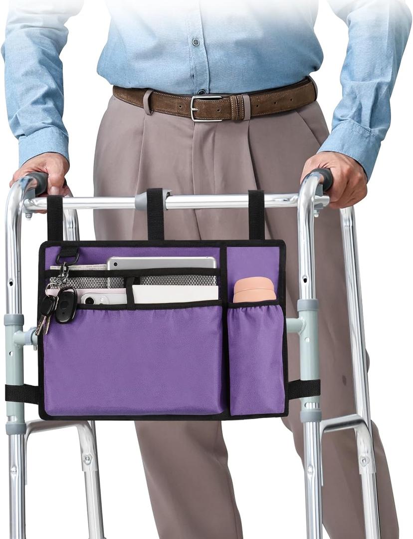 supregear Walker Bag, Walker Basket w/Cup Holder, Folding Walker Carry Storage Pouch, Seniors Caddy Attachment Accessories for Rollator, Water Resistant Large Capacity Carrier Tote Elderly, Handicap (Light Purple)