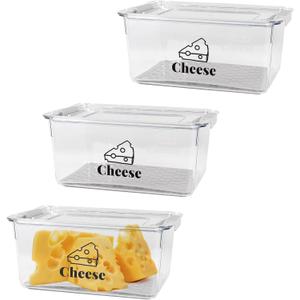 Cheese Holder Food Storage, Airtight Cheese Storage Box with Lid- Non Toxic, Lunch Meat Storage Sandwich Ham Cheeses Salami Sliced Turkey for Refrigerator to Keep Food Fresh,Clear-3Pack