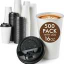 Vplus 500 Pack 16 OZ Paper Coffee Cups, Disposable 16 OZ Coffee Cups With Lids, Cold/Hot Drinking, For Home, Traveling, Stores, Office, And Events (White)